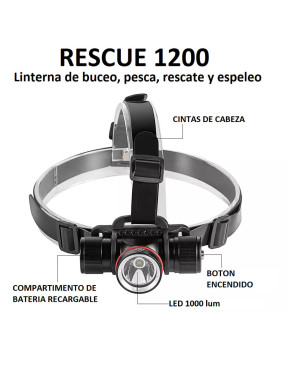 Linterna Frontal PS Dive Rescue 1200 Lúmenes Recargable