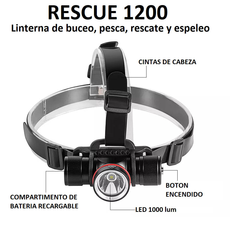 Linterna Frontal PS Dive Rescue 1200 Lúmenes Recargable - Vista 4