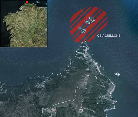Mapa oficial zona prohibida de pesca submarina: Illote de Ansarón (Xove)