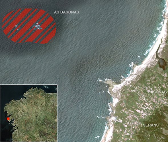 Mapa oficial zona prohibida de pesca submarina: As Basoñas (Corrubedo)