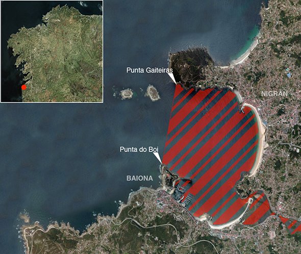 Mapa oficial zona prohibida de pesca submarina: Baiona (Bahía y Ensenada)