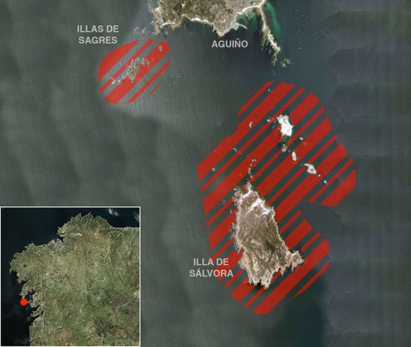 Mapa oficial zona prohibida de pesca submarina: Ílla de Sálvora (Parque Nacional)