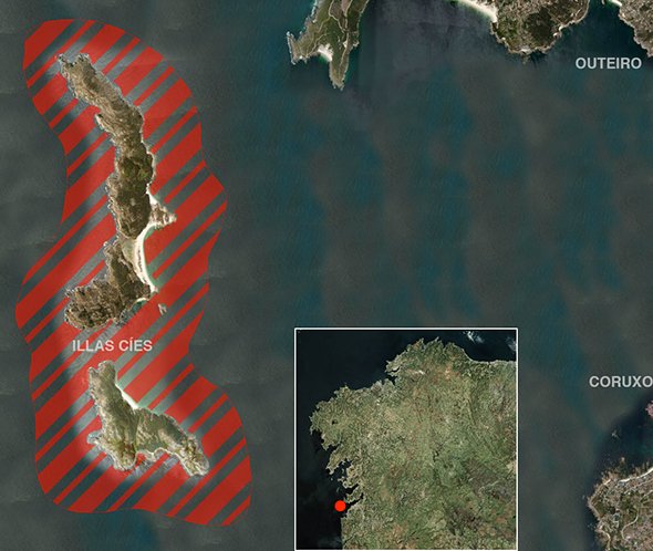 Mapa oficial zona prohibida de pesca submarina: Íllas Cíes (Parque Nacional)