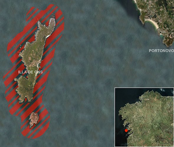Mapa oficial zona prohibida de pesca submarina: Íllas de Ons e Onza (Parque Nacional)