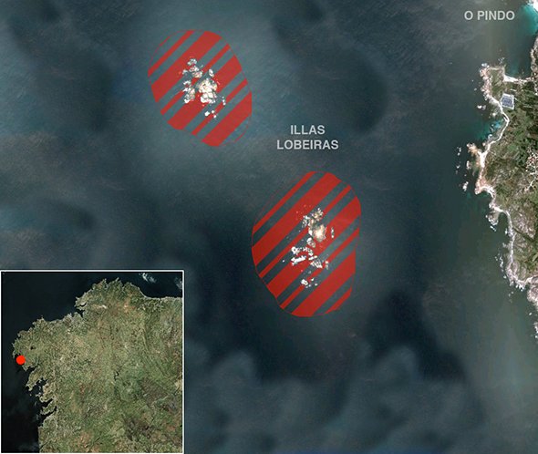 Mapa oficial zona prohibida de pesca submarina: Íllas Lobeiras (Carnota)