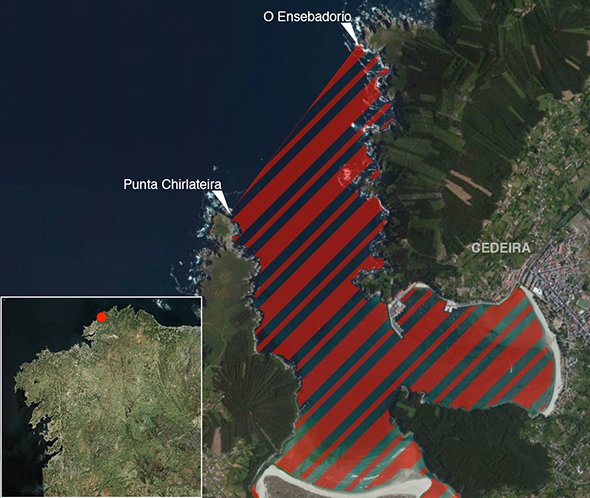 Mapa oficial zona prohibida de pesca submarina: Ría de Cedeira (Reserva Marina)