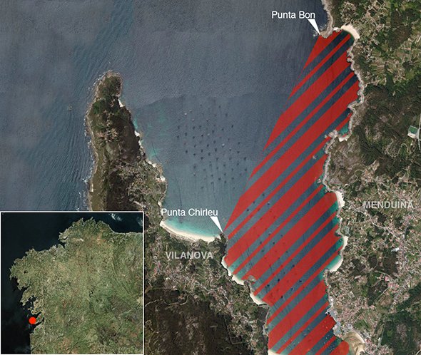 Mapa oficial zona prohibida de pesca submarina: Ría de Aldán (Cangas - Bueu)