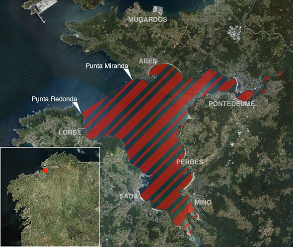 Mapa oficial zona prohibida de pesca submarina: Ría de Ares e Betanzos