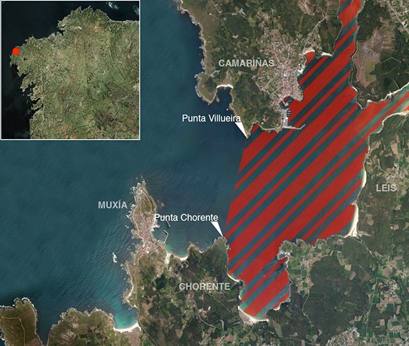 Mapa oficial zona prohibida de pesca submarina: Ría de Camariñas (Muxía - Camariñas)