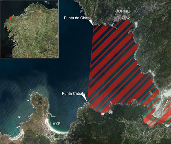 Mapa oficial zona prohibida de pesca submarina: Ría de Corme - Laxe