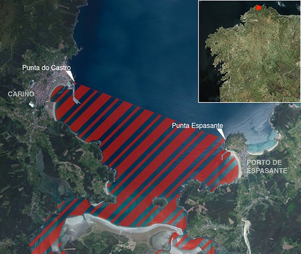 Mapa oficial zona prohibida de pesca submarina: Ría de Ortigueira e Ladrido