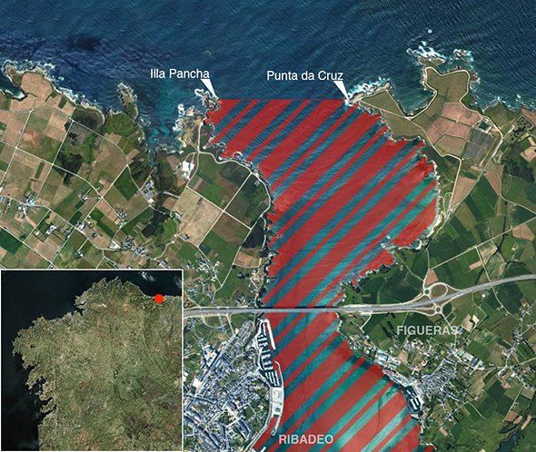 Mapa oficial zona prohibida de pesca submarina: Ría de Ribadeo