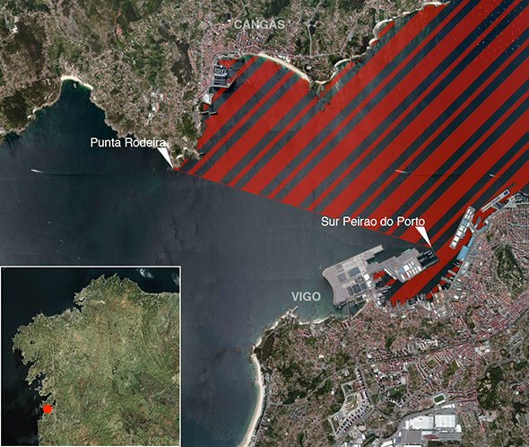 Mapa oficial zona prohibida de pesca submarina: Ría de Vigo