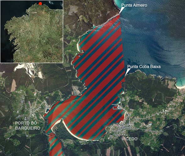 Mapa oficial zona prohibida de pesca submarina: Ría do Barqueiro (O Vicedo - Mañón)