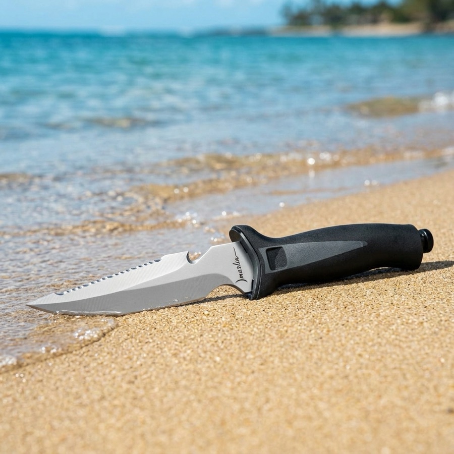 Cuchillo Marlin MAKO 420SS con hoja combinada y gancho corta líneas
