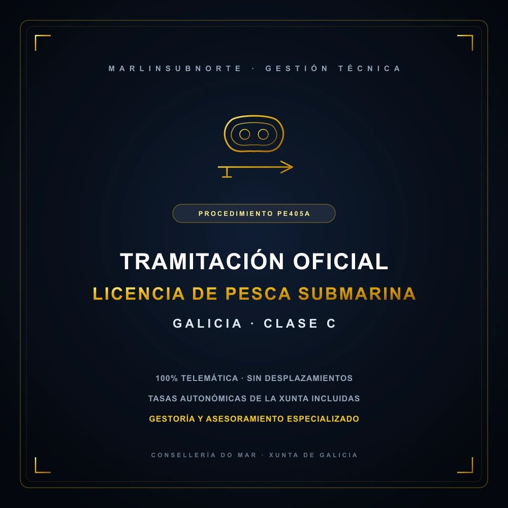 Tramitación Oficial Licencia de Pesca Submarina en Galicia (Clase C · PE405A) - Vista 1