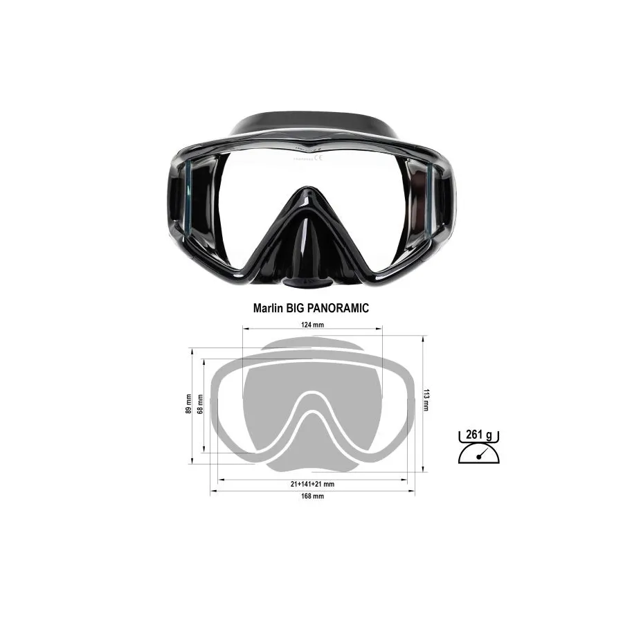 Máscara Marlin Big Panoramic Full Vision para Buceo y Snorkel - Vista 5